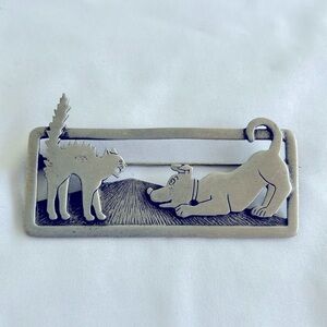 Vintage JJ Signed Cat and Dog Brooch